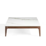 Square coffee table in marble imitation glass and Walnut wood