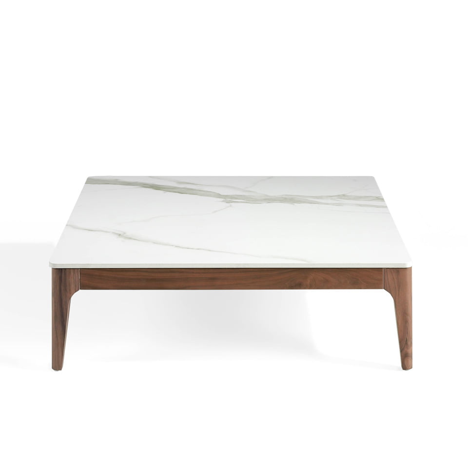 Square coffee table made of solid wood with walnut veneer Square coffee table made of solid wood with walnut veneer