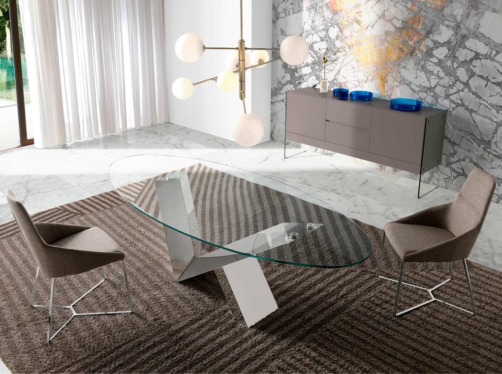 Sideboard in lacquered MDF with tempered glass sides Sideboard in lacquered MDF with tempered glass sides