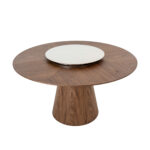 Mesa comedor redonda de madera Nogal y plato giratorio porcelánico