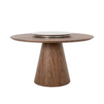 Mesa comedor redonda de madera Nogal y plato giratorio porcelánico