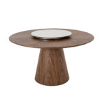 Mesa comedor redonda de madera Nogal y plato giratorio porcelánico