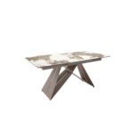 Table de salle à manger rectangulaire à rallonge en marbre porcelaine et acier gris taupe
