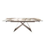 Table de salle à manger rectangulaire à rallonge en marbre porcelaine et acier gris taupe