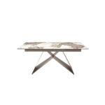 Table de salle à manger rectangulaire à rallonge en marbre porcelaine et acier gris taupe