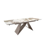 Table de salle à manger rectangulaire à rallonge en marbre porcelaine et acier gris taupe