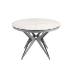 Table de salle à manger ronde à rallonge en marbre porcelaine et acier gris