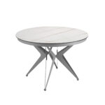 Table de salle à manger ronde à rallonge en marbre porcelaine et acier gris