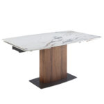 Table à manger à rallonge baril ovale marbre porcelaine