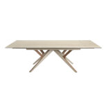 Rectangular extending dining table in porcelain marble, metallic sand steel and walnut