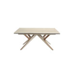 Rectangular extending dining table in porcelain marble, metallic sand steel and walnut