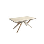 Rectangular extending dining table in porcelain marble, metallic sand steel and walnut