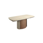 Rectangular extending dining table in porcelain marble, metallic sand steel and walnut