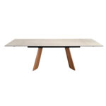 Rectangular extending dining table in porcelain marble and walnut effect steel