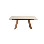 Rectangular extending dining table in porcelain marble and walnut effect steel