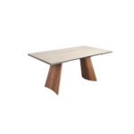 Rectangular extending dining table in porcelain marble and walnut effect steel