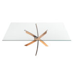 Mesa comedor rectangular cristal templado y acero rosa