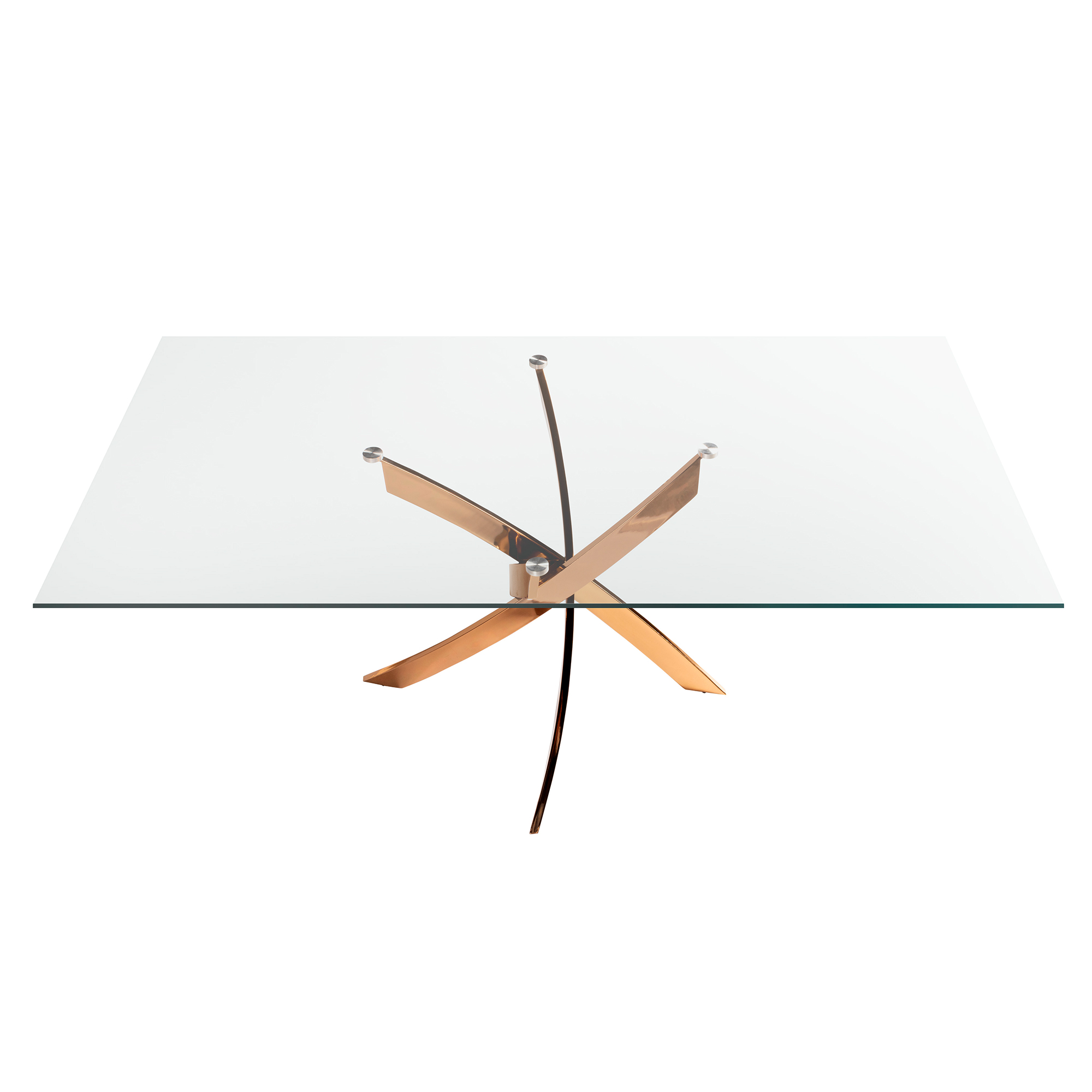 Mesa comedor rectangular cristal templado y acero rosa Mesa comedor rectangular cristal templado y acero rosa