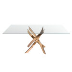 Mesa comedor rectangular cristal templado y acero rosa