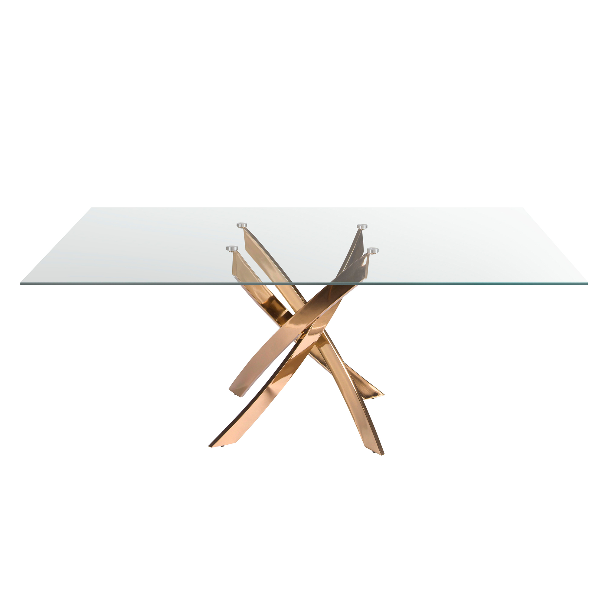 Mesa comedor rectangular cristal templado y acero rosa Mesa comedor rectangular cristal templado y acero rosa