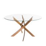 Table de salle à manger ronde en verre trempé et acier rose