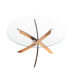 Table de salle à manger ronde en verre trempé et acier rose