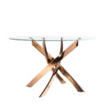 Table de salle à manger ronde en verre trempé et acier rose