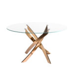 Table de salle à manger ronde en verre trempé et acier rose