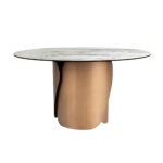 Круглый обеденный стол из керамогранитного мрамора и стали бронзового цвета