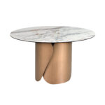 Круглый обеденный стол из керамогранитного мрамора и стали бронзового цвета