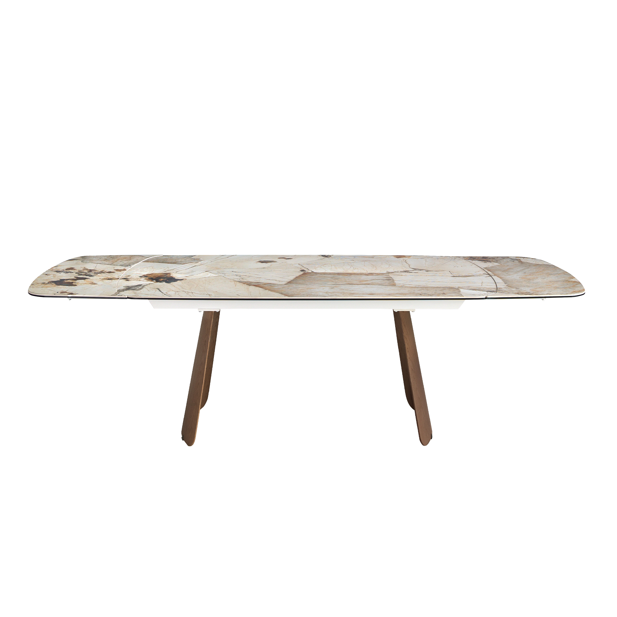 Mesa comedor extensible ovalada barril mármol porcelánico y nogal Mesa comedor extensible ovalada barril mármol porcelánico y nogal