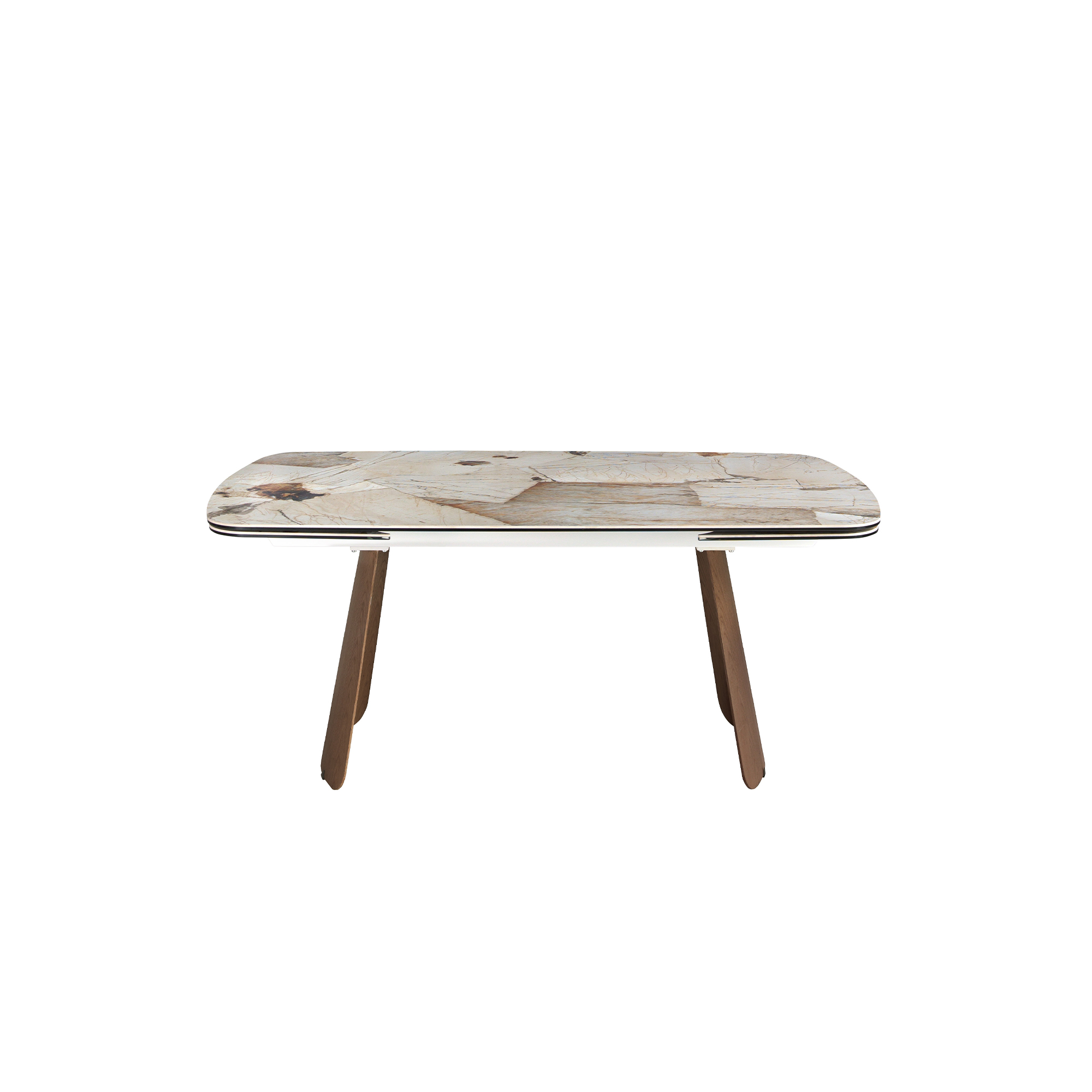 Mesa comedor extensible ovalada barril mármol porcelánico y nogal Mesa comedor extensible ovalada barril mármol porcelánico y nogal