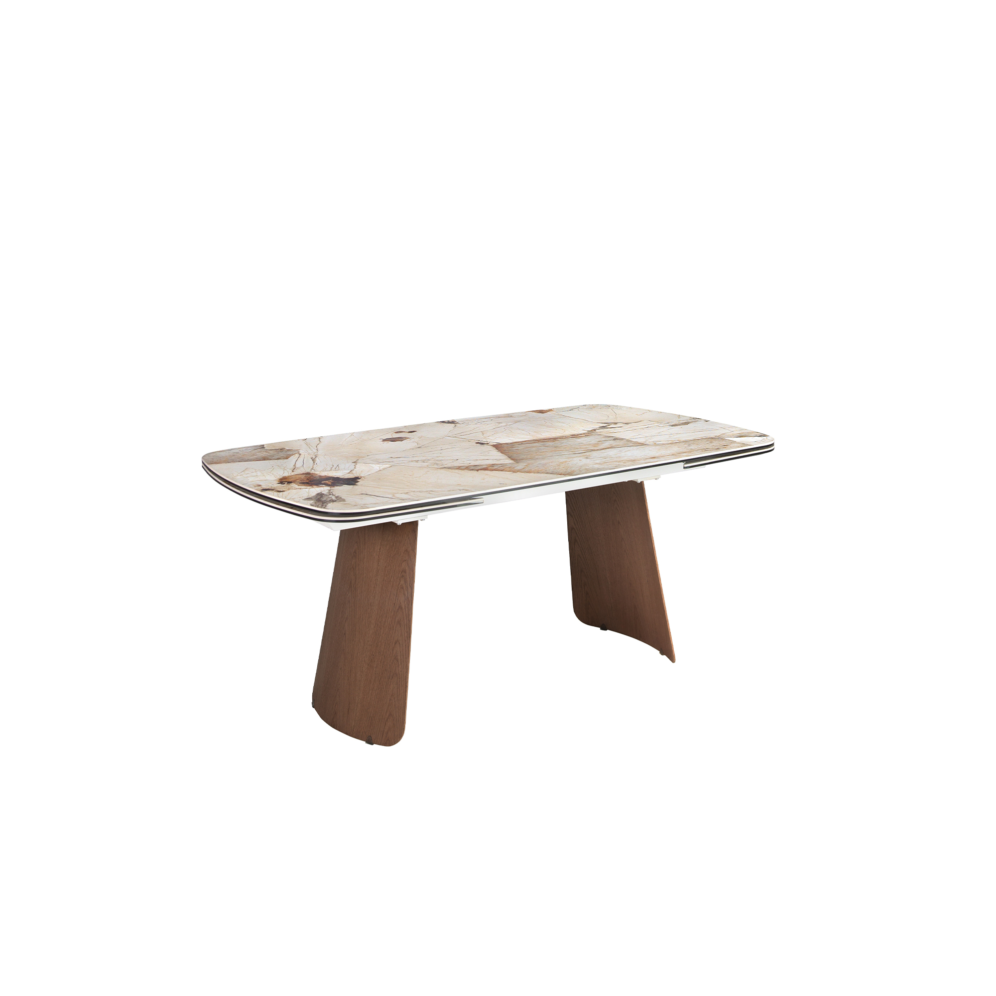 Mesa comedor extensible ovalada barril mármol porcelánico y nogal Mesa comedor extensible ovalada barril mármol porcelánico y nogal