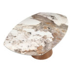 Table de salle à manger extensible ovale en forme de tonneau en marbre porcelanique et bois de noyer