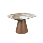 Table de salle à manger extensible ovale en forme de tonneau en marbre porcelanique et bois de noyer