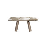 Table à manger ovale extensible en forme de tonneau en marbre céramique et acier taupe métallisé