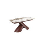Mesa comedor extensible ovalada barril mármol porcelánico y acero marrón cobrizo