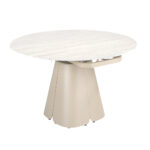 Mesa comedor extensible redonda mármol porcelánico y acero color arena