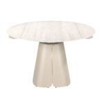 Mesa comedor extensible redonda mármol porcelánico y acero color arena