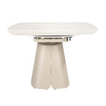Mesa comedor extensible redonda mármol porcelánico y acero color arena