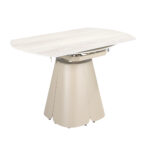 Mesa comedor extensible redonda mármol porcelánico y acero color arena