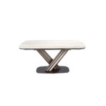 Mesa comedor extensible ovalada barril mármol porcelánico y acero color marrón oscuro metalizado