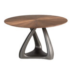 Mesa comedor redonda nogal y fibra vidrio gris oscuro metal