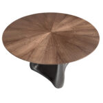 Mesa comedor redonda nogal y fibra vidrio gris oscuro metal