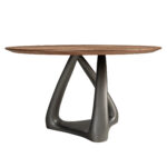 Mesa comedor redonda nogal y fibra vidrio gris oscuro metal
