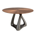 Mesa comedor redonda nogal y fibra vidrio gris oscuro metal