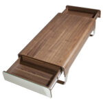 Walnut wood and chrome steel coffee table