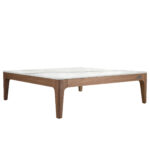 Square coffee table in marble imitation glass and Walnut wood