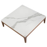 Square coffee table in marble imitation glass and Walnut wood