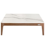 Square coffee table in marble imitation glass and Walnut wood